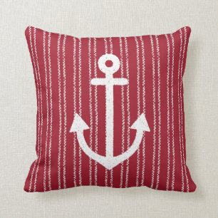 Cojín decorativo rojo rayado costero de Anchor