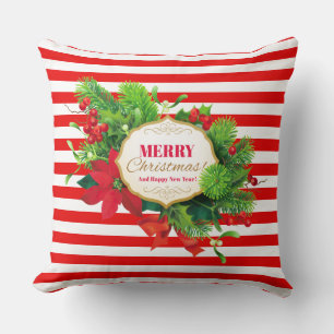 Cojín Decorativo Rojo Rayado de Navidad