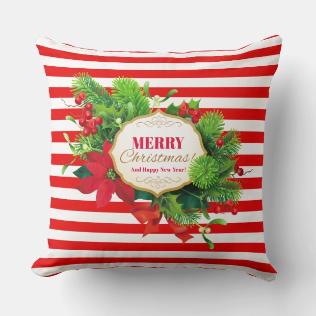 Cojín Decorativo Rojo Rayado de Navidad (Anverso)