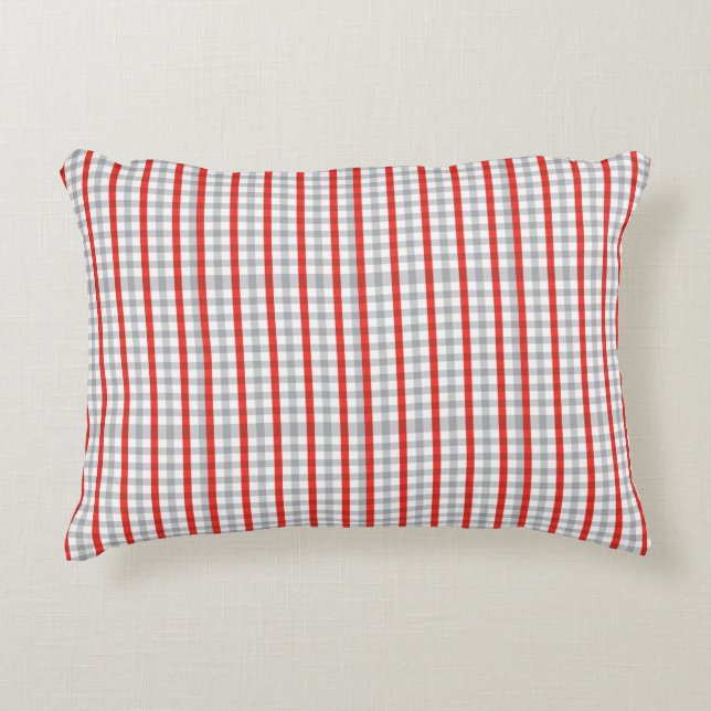 Cojín Decorativo Rojo rayado de rayas tachadas (Anverso)