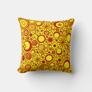 Cojín decorativo rojo redondo-amarillo