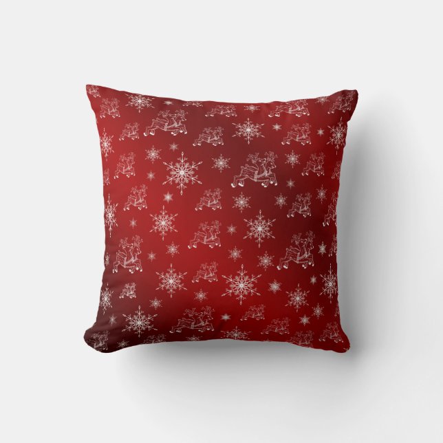 Cojín Decorativo rojo, reno, estrella, estrellas, copo de nieve, na (Anverso)