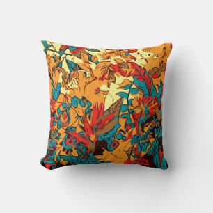 Cojín Decorativo Rojo retro eléctrico del bosque metálico