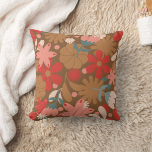 Cojín Decorativo Rojo Retro Floral Vintage