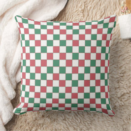 Cojín Decorativo Rojo retro vintage y cuadrado verde plano