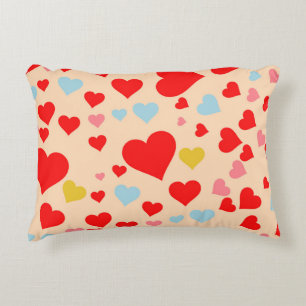 Cojín Decorativo Rojo Rosa Azul Colorido Lindo Simple Corazón Patró