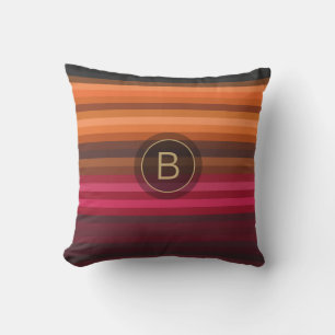 Cojín Decorativo Rojo Rosa Naranja Marrón Gris Chic Rayas Monograma