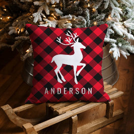 Cojín Decorativo Rojo Rústico Ciervo Cuadro Búfalo Navidad Monogram