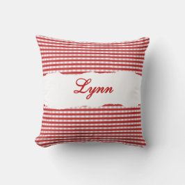 Cojín Decorativo Rojo Rústico Gingham Nombre Personalizado