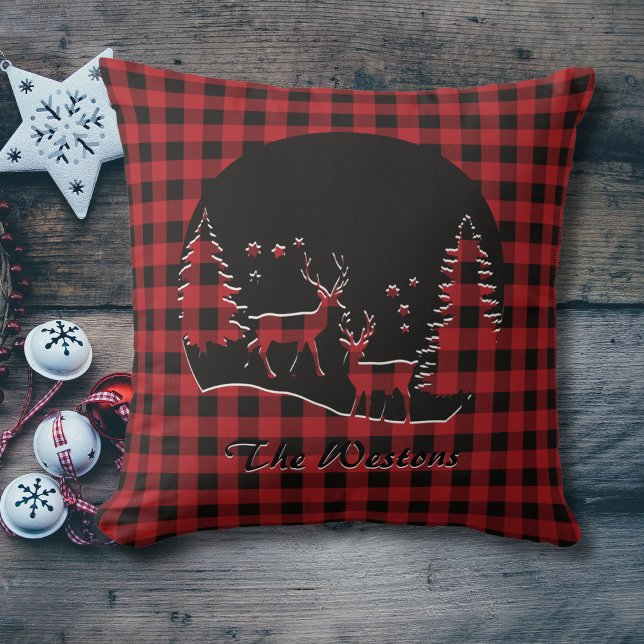 Cojín Decorativo Rojo - Selva de silueta de búfalo negro (Subido por el creador)