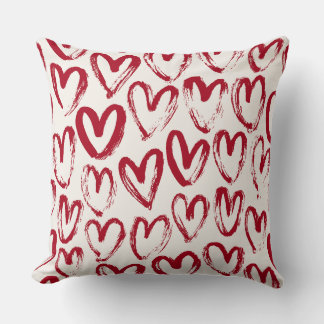 Cojín Decorativo Rojo Sketch Hearts y Love Pattern