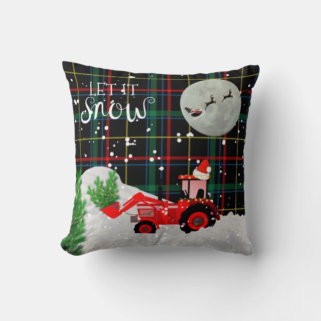 Cojín Decorativo ROJO TRACTOR Tartán verde navidad roja (Anverso)