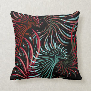 Cojín Decorativo Rojo, turquesa y alas abstractas negras