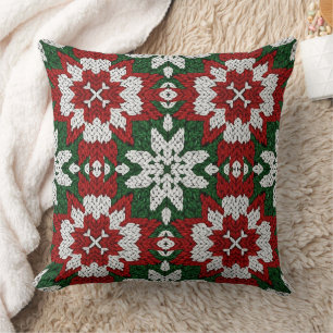 Cojín Decorativo Rojo Verde Blanco Invierno Tejido Escandinavo