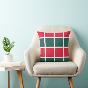 Cojín Decorativo Rojo Verde Cuadros 