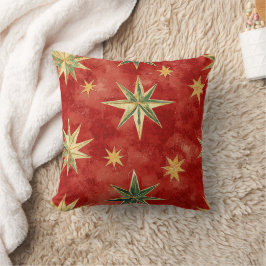 Cojín Decorativo Rojo Verde Dorado Estrellas Navidad