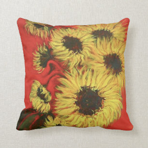 Cojín decorativo rojo y amarillo del girasol