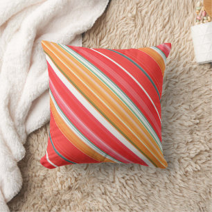 Cojín Decorativo Rojo y amarillo fresco y brillante a rayas y cuadr