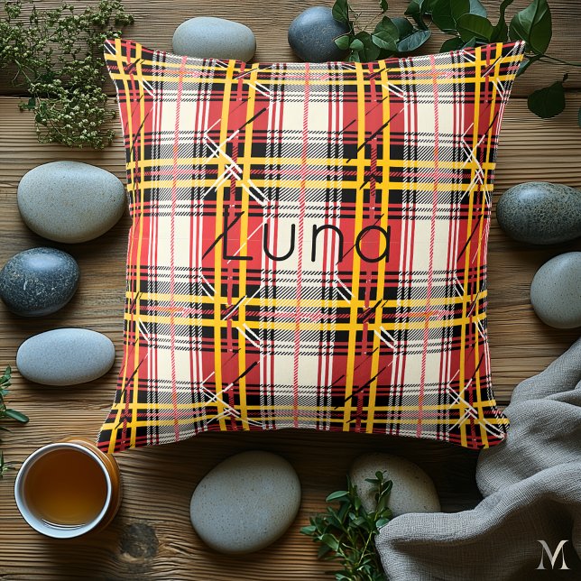 Cojín Decorativo Rojo y amarillo | Personalizado Vibrant Tartan Hom (Subido por el creador)