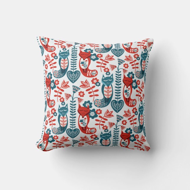 Cojín Decorativo Rojo y azul estilo nórdico Fox Cushion (Anverso)