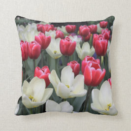 Cojín decorativo rojo y blanco de los tulipanes