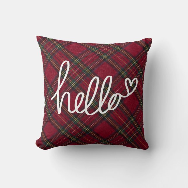 Cojín Decorativo Rojo y blanco Hola Navidades sacudidos (Anverso)