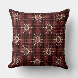 Cojín Decorativo Rojo y Negro Acogedor Plaid y Copos de Nieve de Na