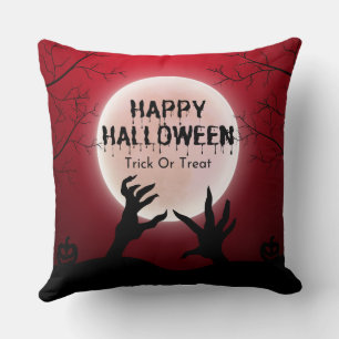 Cojín Decorativo Rojo Y Negro Oscuro Feliz Halloween