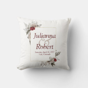 Cojín Decorativo Rojo y niebla acuarela floral boda pi