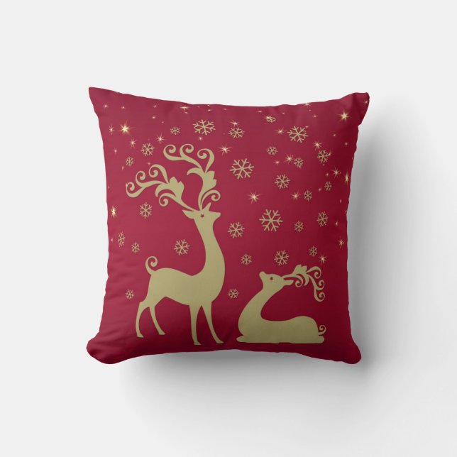 Cojín Decorativo Rojo y reno del navidad del oro (Anverso)