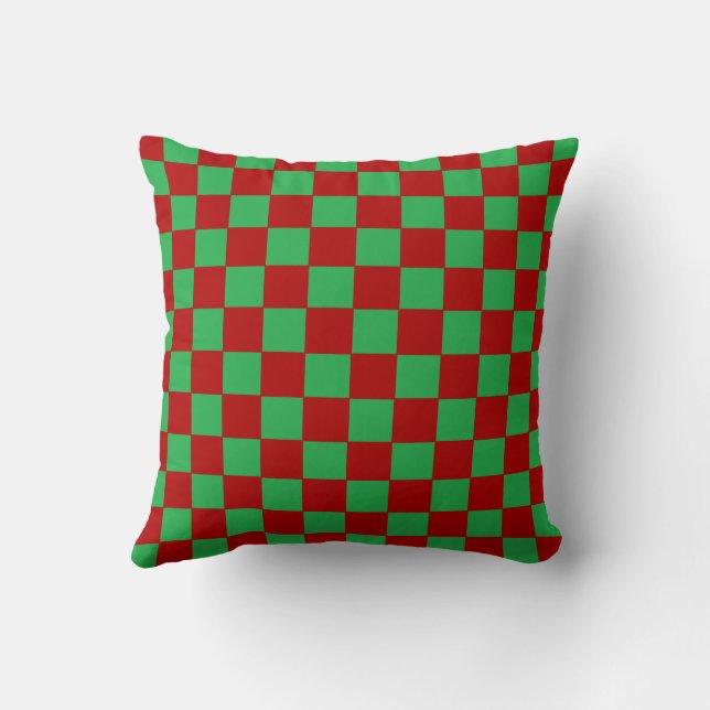 Cojín Decorativo Rojo y verde de verificación (Reverso)