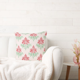 Cojín Decorativo Rojo y Verde Grandmillennial Damask de Navidad