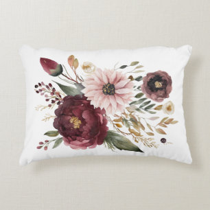 Cojín Decorativo Rojoburdeos Burdeos Rosado Rosa Floral Acuarela