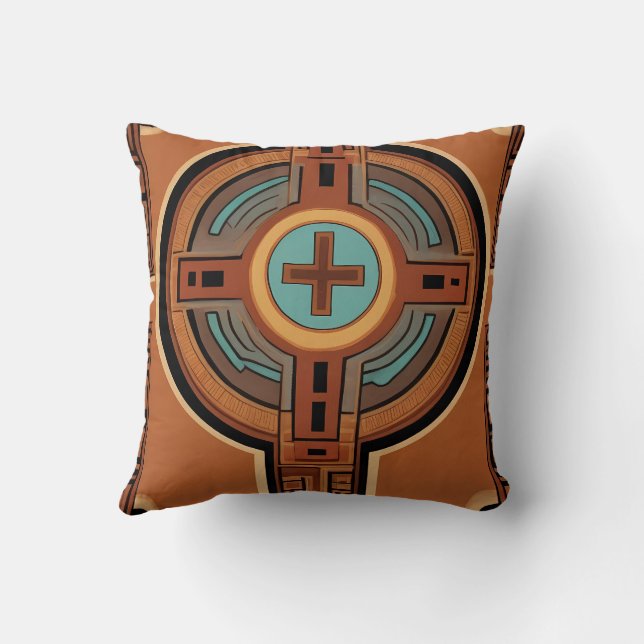 Cojín Decorativo Rojos de patrón inca cruzado y amarillos (Reverso)