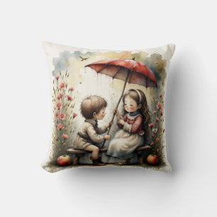 Cojín Decorativo Romance de Día Lluvioso Pequeños Querubines Arte