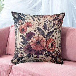 Cojín Decorativo Romance oscuro Boho acuarela Primavera floral