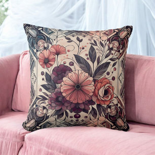 Cojín Decorativo Romance oscuro Boho acuarela Primavera floral