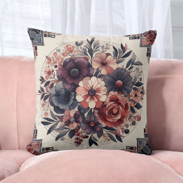 Cojín Decorativo Romance oscuro Boho acuarela Primavera floral