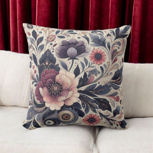 Cojín Decorativo Romance oscuro Boho acuarela Primavera floral