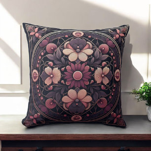Cojín Decorativo Romance oscuro Boho acuarela Primavera floral