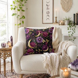Cojín Decorativo Romance Oscuro Luna Celestial Púrpura Dorado