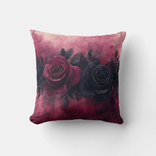 Cojín Decorativo Romance oscuro: Rosa gótico y diseño de encaje