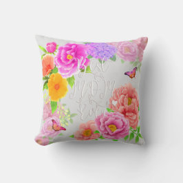 Cojín Decorativo Romaníes Peonies Jardín Mejor Mamá Gris