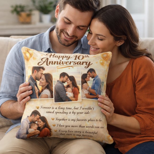 Cojín Decorativo Romantic 10th Anniversary Couple Photo Collage (Subido por el creador)