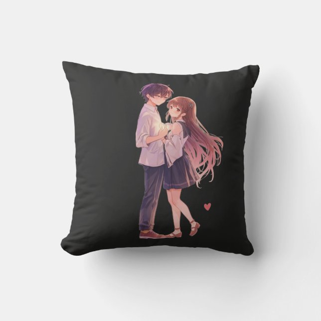 Cojín Decorativo Romantic Anime Couple - Cute Aesthetic Lovers Art  (Anverso)