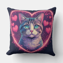 Cojín Decorativo Romantic Cat Lover Gift | Aesthetic Neon Animal