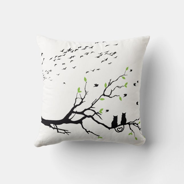 Cojín Decorativo Romantic Cats on Tree Branch Silhouette pillows  (Reverso)