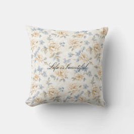Cojín Decorativo Romantic Cream Floral Blue Leaves