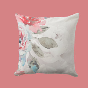 Cojín Decorativo Romantic Floral acuarela rosa de flores