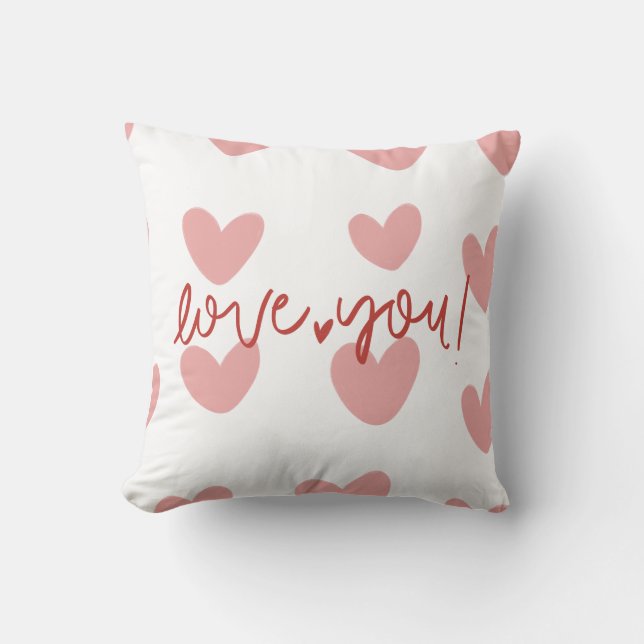 Cojín Decorativo Romantic "Love You" Pink Hearts Gingham Pattern Th (Anverso)